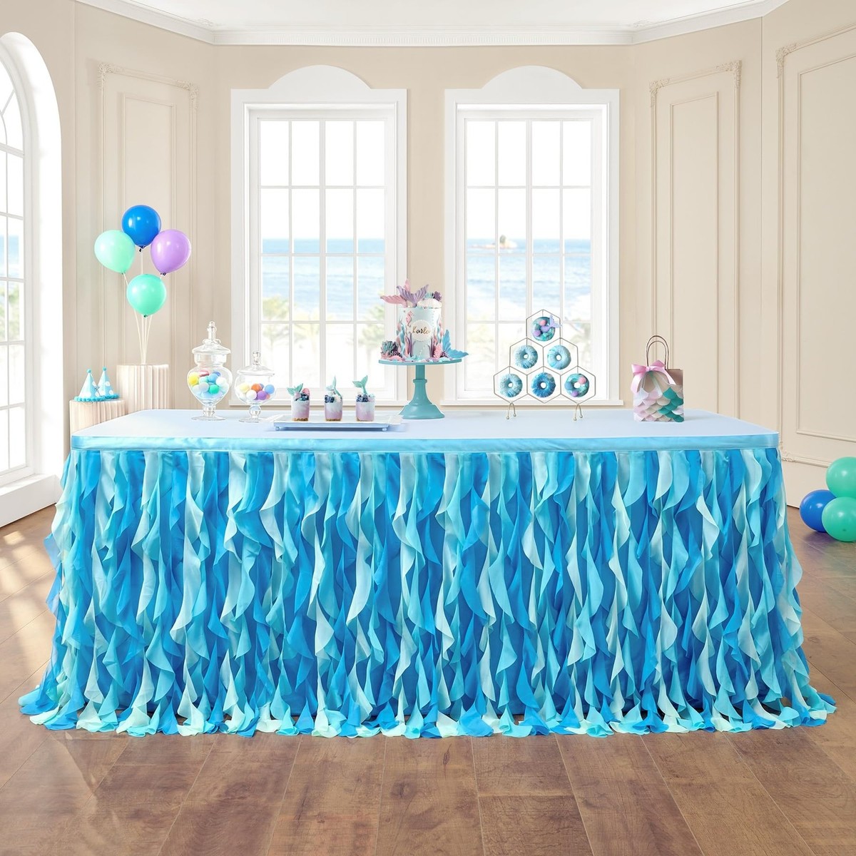 6FT Tulle Ruffle Curly Willow Table Skirt for Rectangle or Round