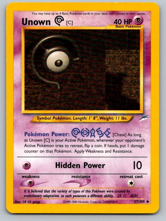 Unown [C] 57/105 Uncommon Neo Destiny Pokemon Unlimited Near Mint