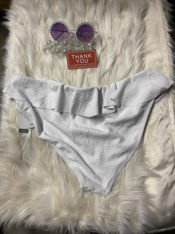 Pantalones de natación Time and Tru para mujer talla grande 2X (20W-22W) con volantes cintura alta, BLANCO Foto 2 de 2