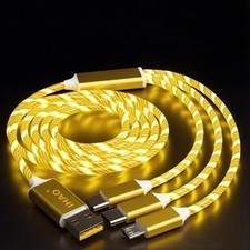 IHAO 3-in-1 USB LED Lighted Charging Cable 47in Yellow Multi Port
