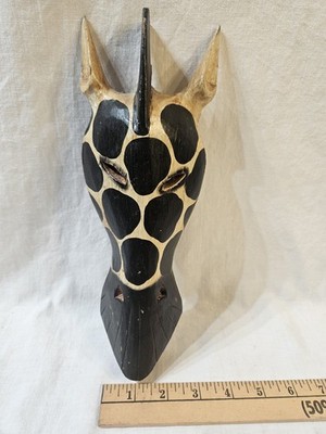 Giraffe Wall Decor Mask Animal African Art Wood Sculpture Hanging Safari Carved