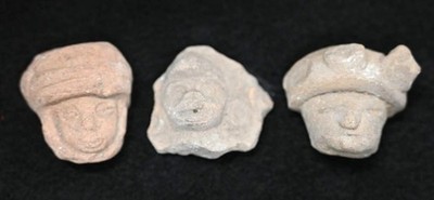 Lot of 3 Pre-Colombian Mayan Head Effigy Artifacts Ancient Terracotta Pottery
