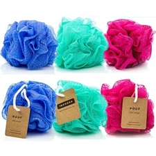 Eco-Friendly Loofah/Loofa/Mesh Bath and Shower Sponge, 6-Pack - Bulk Body Puffs