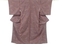 7340354: JAPANESE KIMONO / ANTIQUE KIMONO / SILK / TSUMUGI / WOVEN KASURI PATTER