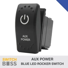 AUX Power LASER ETCHED Rocker Switch - Blue LED 12v 24v Toggle On-Off