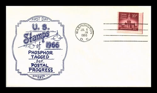 US COVER PHOSPHOR TAGGED INDEPENDENCE HALL FIRST DAY BOERGER ABC CACHET