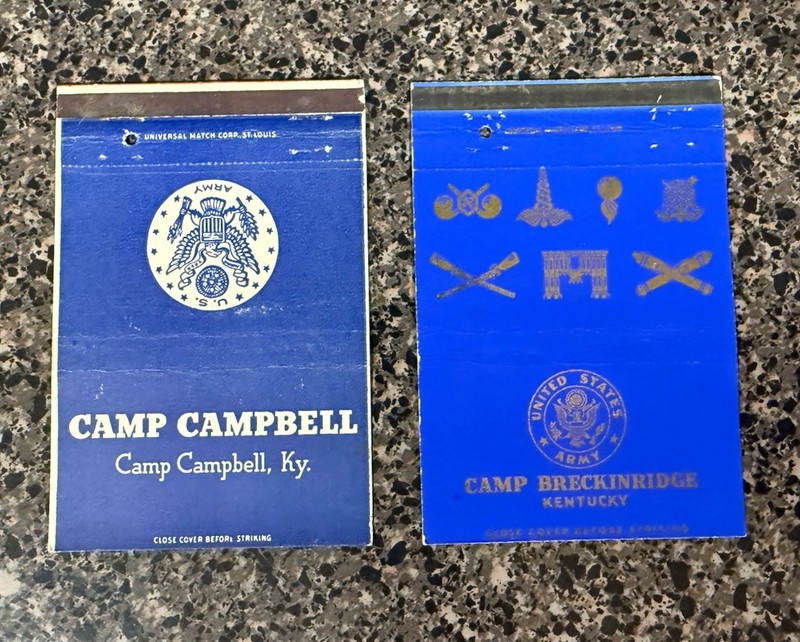 2 WW2 Matchbook Covers US Army Camp Campbell And Camp Breckenridge Kentucky 101