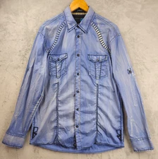 Roar Strength Refined Distressed Thick Stitch Mens Button Blue Shirt XL Pockets