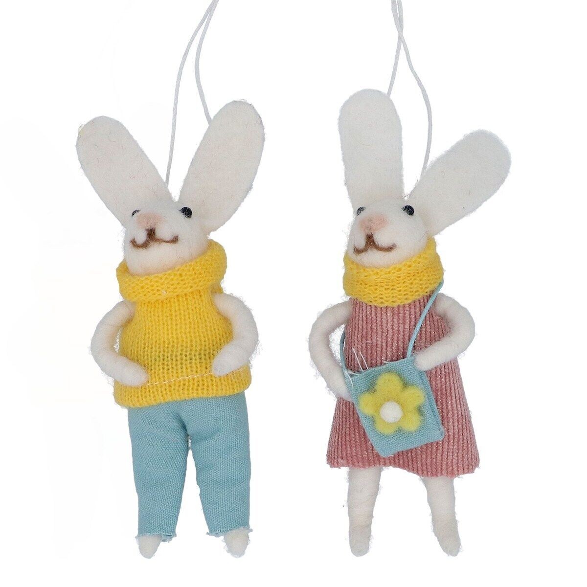 Gisela Graham 2 Mr and Mrs Rabbit in Knitwear Easter Decorations with Twine