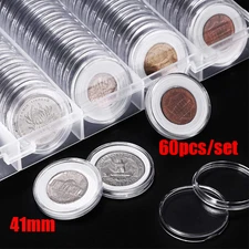 41mm Clear Plastic Coin Capsules, Silver Dollar Coin Holder, 60PCS Coin Box US