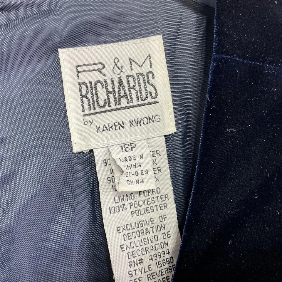 R&M Richards Dress Womens 16P Blue Velvet Sheath Floral Embroidered Long Elegant - Image 4 of 4