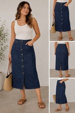 Banana Republic Womens 4 Dark Wash Denim Button Front Midi Jean Skirt