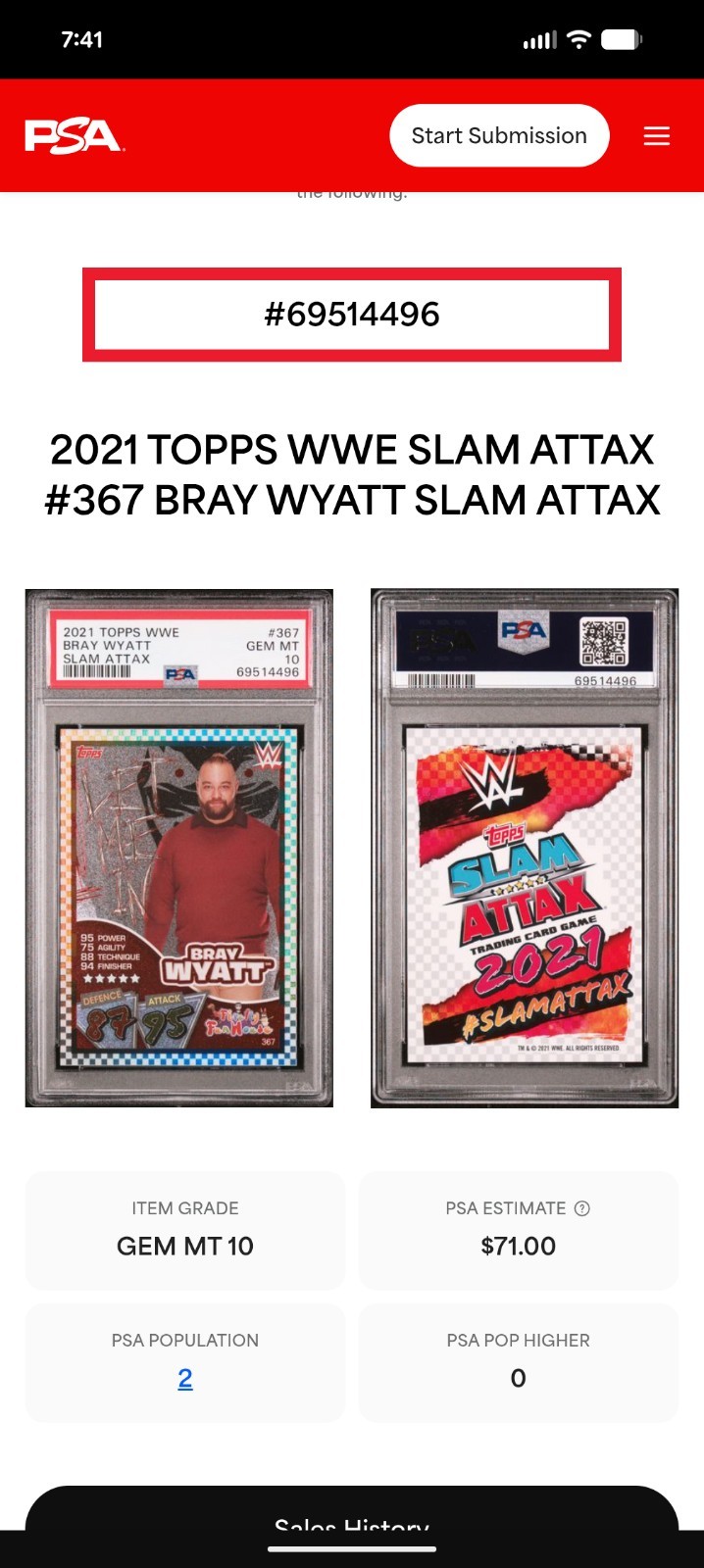2021 Topps WWE Slam Attax Bray Wyatt Fiend #367 PSA 10 GEM Super Rare Pop 2 view 3