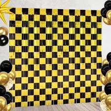 Black and Gold Birthday Party Decorations, 2 Pack Foil Fringe Curtains Stream...