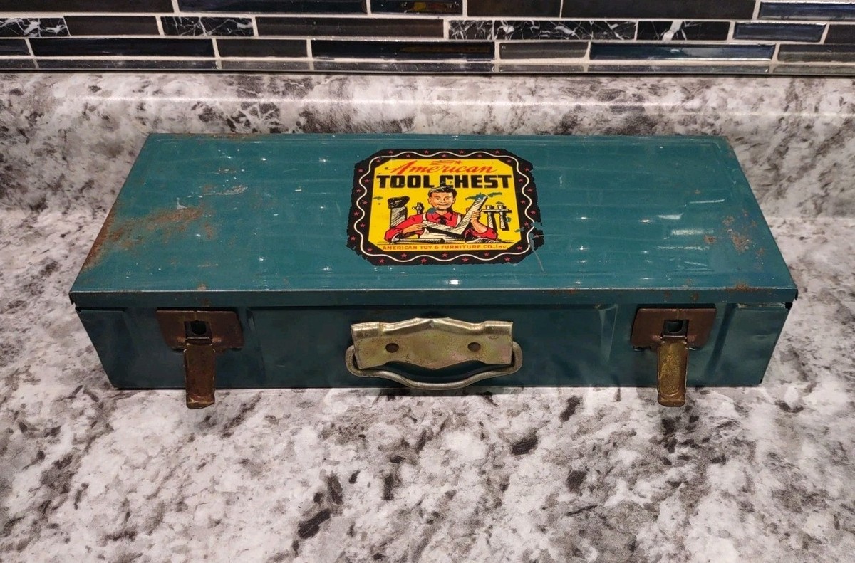 Vtg. American Toy & Furniture Co. AMERICAN TOOL CHEST Tin Box | eBay