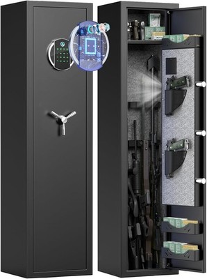 Fireproof Gun Safe, 5 Gun Heavy Biometric Fingerprint Rifle Adjustable Gun Slots