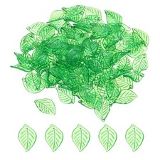 200 Pcs Transparent Acrylic Leaf Charm Deep Green Leaf 11 Pendants Beads