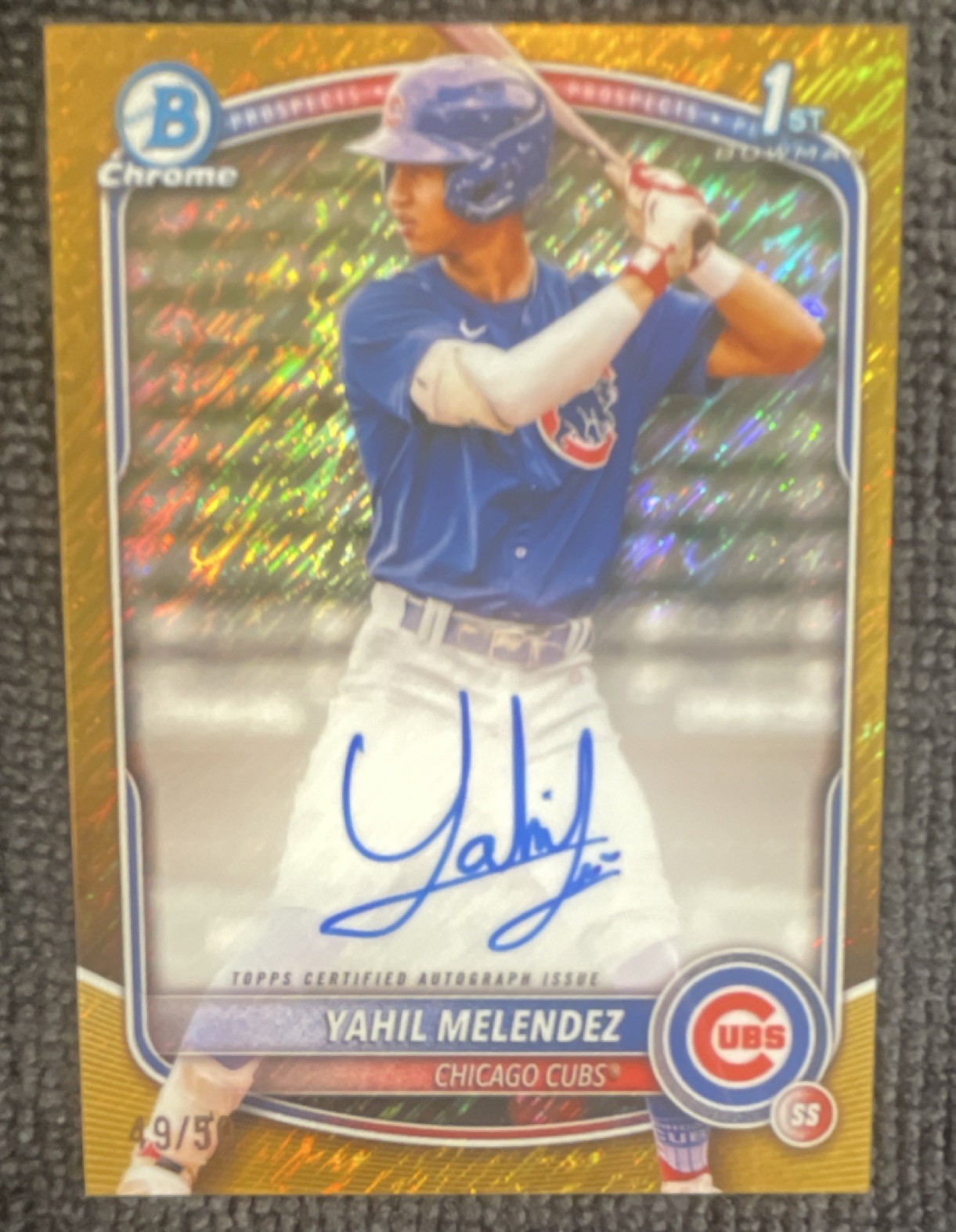 Topps 2025 Bowman Chrome Gold Refractor Autograph /50 Yahil Melendez Cubs CPA-YM