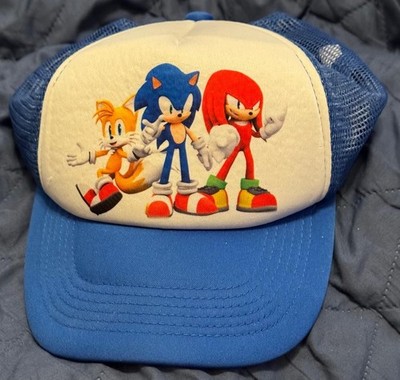 Sonic The Hedgehog Tails Knuckles  Adjustable Snapback Trucker Cap Hat Sega Vtg 