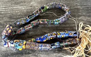 Antique African Italian Trade Bead Necklace #18" Around Millefiori Colorful Asis