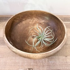 Large Hand Turned Wooden Bowl Round Primitive Aged Decorative Dough Bowl Decor