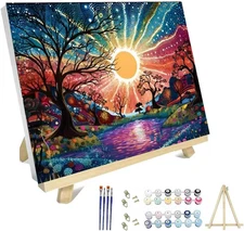 Paint by Numbers Kit for Adults with Frame, Sun Paint by Numbers for Adults, Tre