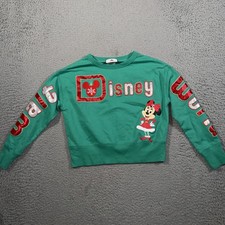 Walt Disney World Minnie Mouse Holiday Pullover Top for Girls Youth Medium Green