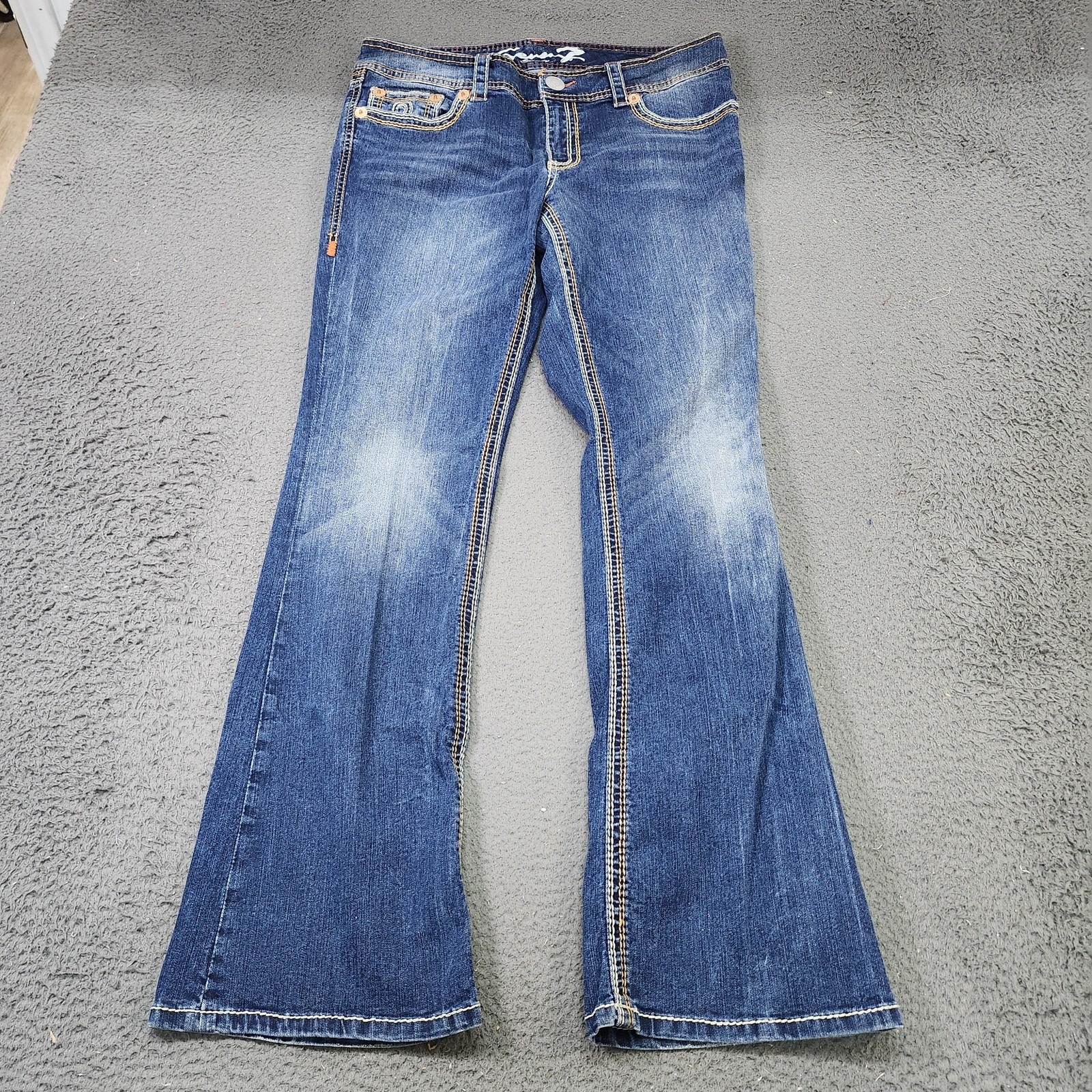 Seven7 Jeans Womens 12 Blue Medium Wash Mid Rise Bootcut Embroidered Denim Pants