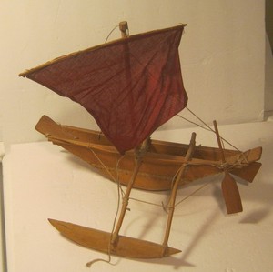 Vintage Miniature Handcrafted OUTRIGGER SAILING BOAT from SRI LANKA!!