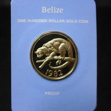 1982 Belize Gold $100 (Kinkajou) Proof - Very Scarce 586 Mintage!  6.21g .500