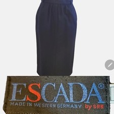 Vintage Escada Navy Blue Wool Midi Pencil Skirt High Waist Office Sz Small