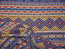 Challis Rayon Apparel Fabric Aztec Purple Blue Orange Black Ivory Mango F503