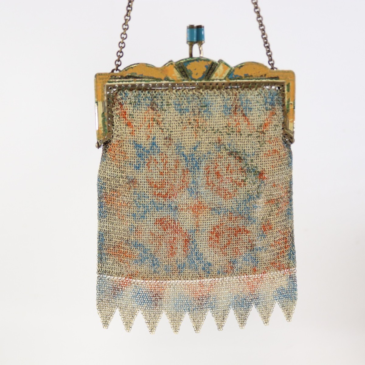 Vintage Whiting Davis Mesh Bag Multicolor Floral Painted Art Deco