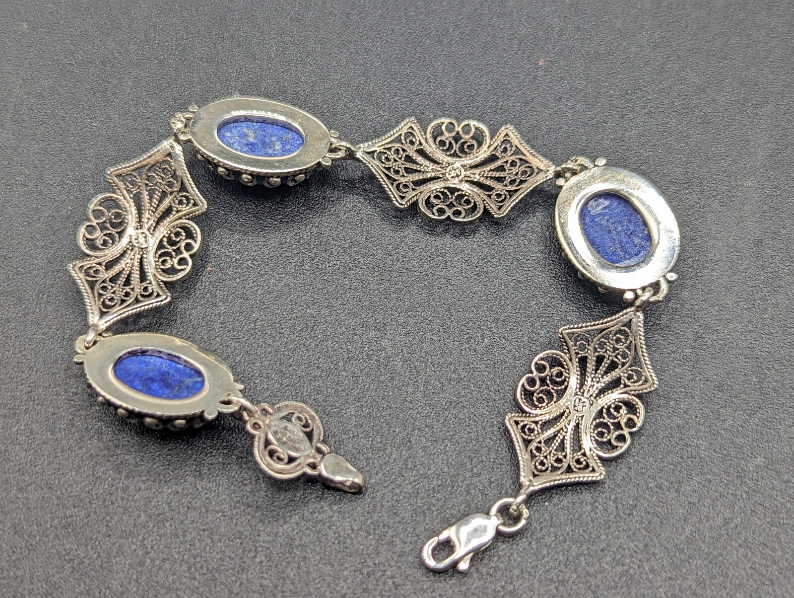 Signed DGS 925 Turkey Sterling Silver Filigree Sodalite Blue Stones Bracelet 7 eBay
