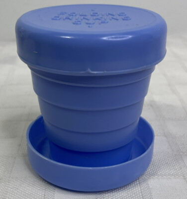 Collapsible Drinking Cup Made in Hong Kong Blue Vintage 1960 s