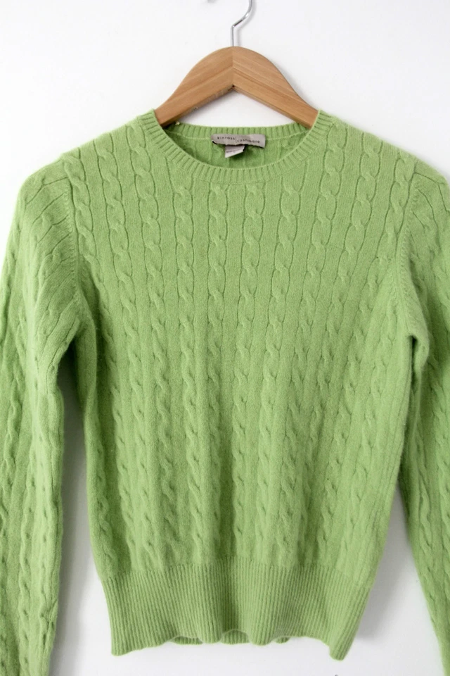 Kinross cashmere sweater, 100% cashmere cable knit green pullover small - Image 2 of 4