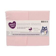 Parent's Choice 100 Cotton Bassinet 2-pk Fitted Sheets-Pink