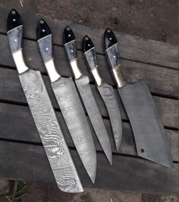 5 Knives Handmade Damascus Steel Cutlery Chef Knives Set Kitchen Knife Best Gift