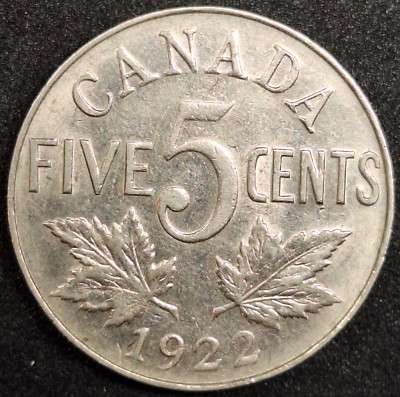 1922 Canada 5 Cents KM#29 Exact Coin Shown King George V - VF/XF Some Lustre (B)