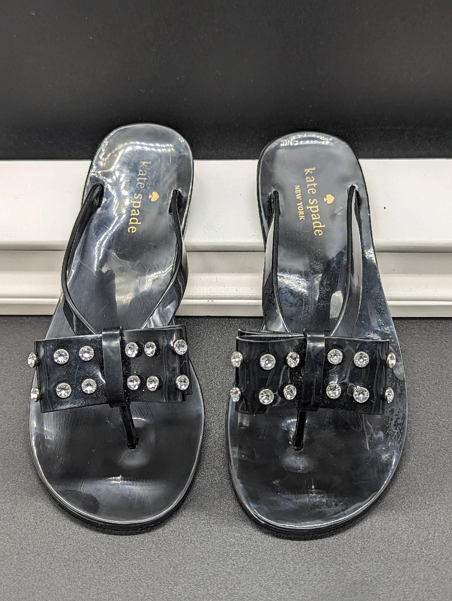 Black jelly flip flops with best sale bow