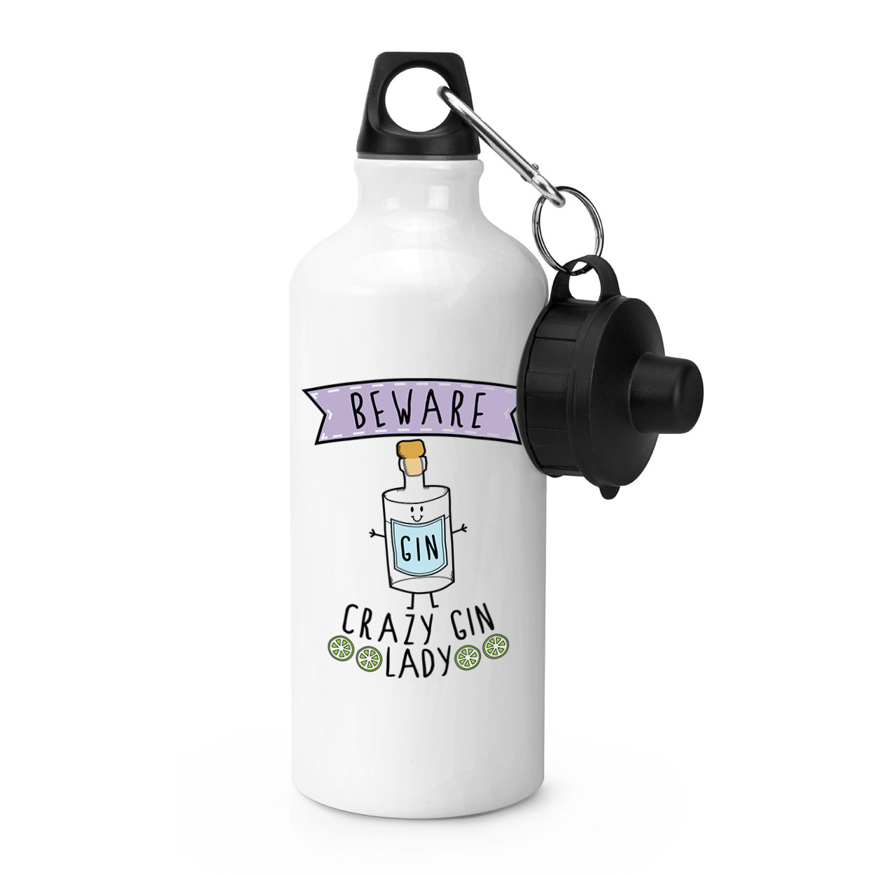 Beware Crazy Gin Lady Sports Drinks Bottle Camping Flask - Funny Tonic Joke