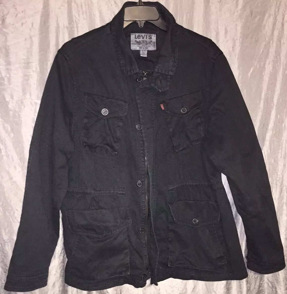 Vintage Levis Black Denim Jean Jacket Zipper Button Up Men s Size