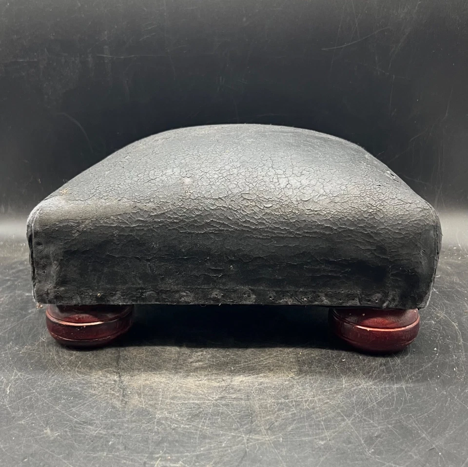 复古古董 1930 年代脚凳奥斯曼休息泡泡腿黑色人造皮革 — 第 4/4 张图片