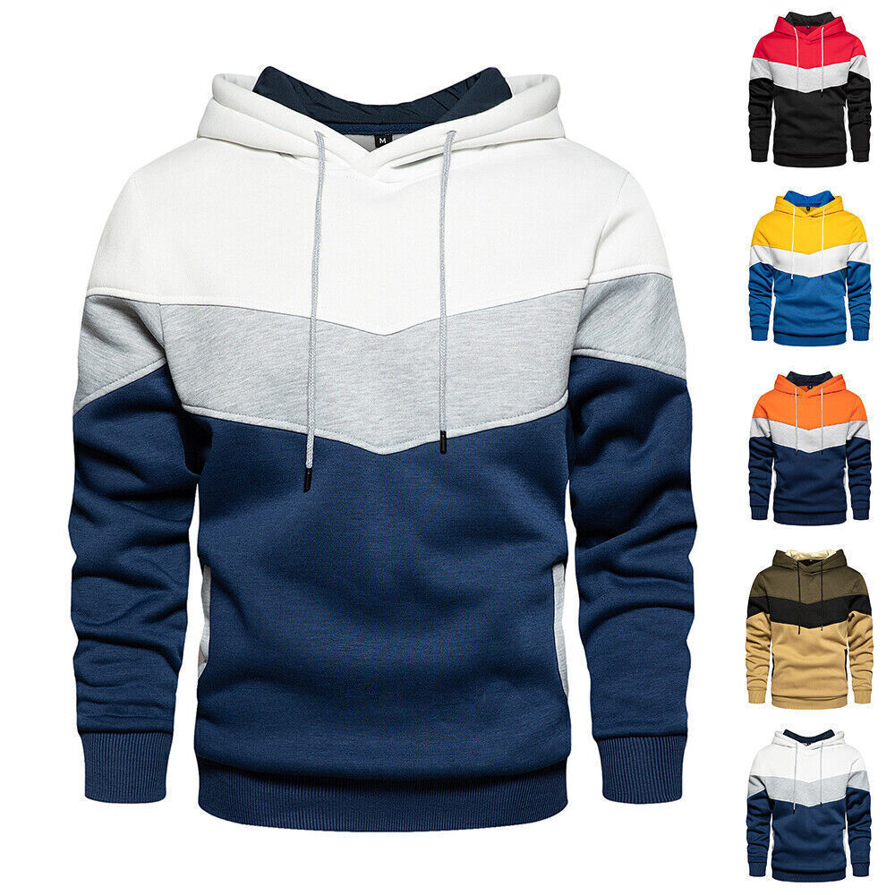 Men Colourblock Long Sleeve Hoodie Hooded Sweatshirt Casual Pullover Jumper  Tops | eBay