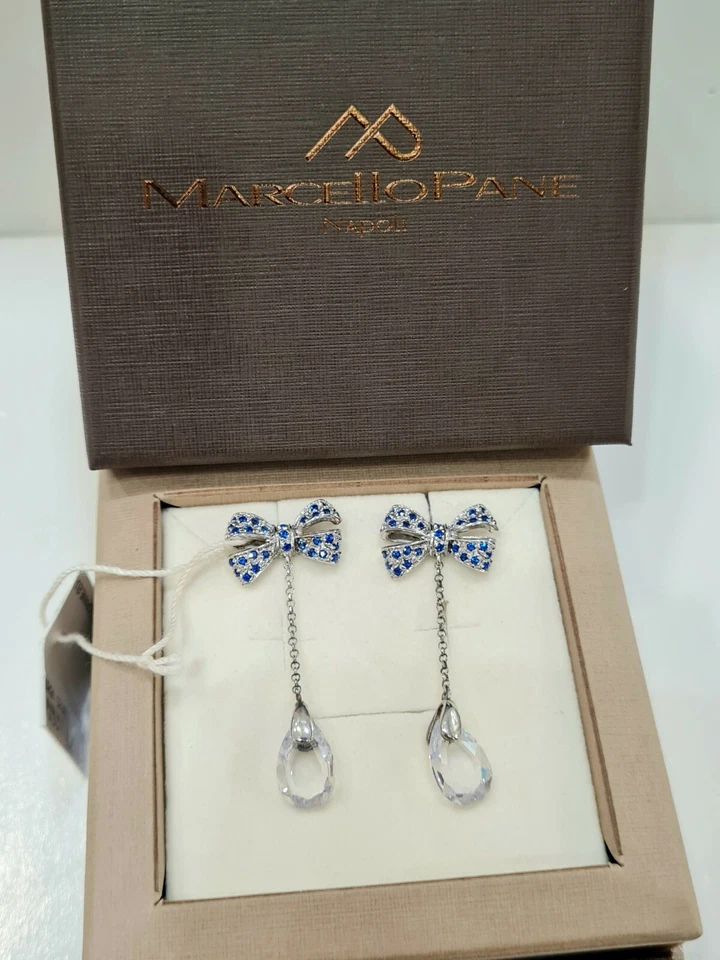 Orecchini Pendenti Marcello Pane in Argento925 Zirconi blu Goccia Trasparente - Immagine 4 di 4