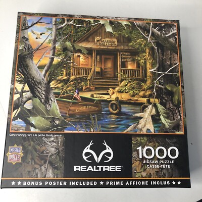 Realtree 1000 Pc Puzzle Collection Gone Fishing Jigsaw Puzzle w/Bonus Poster