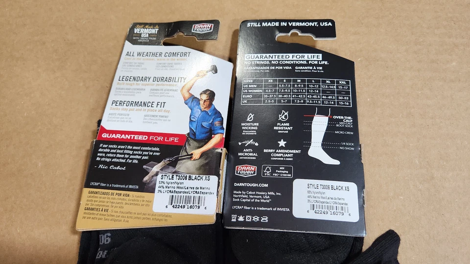 2 pares de calcetines acolchados tácticos ligeros sobre la pantorrilla Darn Tough T3006 negros XS Foto 3 de 3