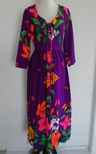 Vtg Made in California Maxi Dress Hippie Multi-Color Floral 3/4 Sleeve  Size S