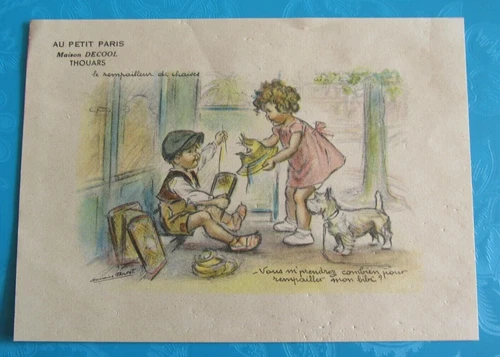 Engraving Germaine Bouret 17 cm x 13 cm advertising the chair repailleur