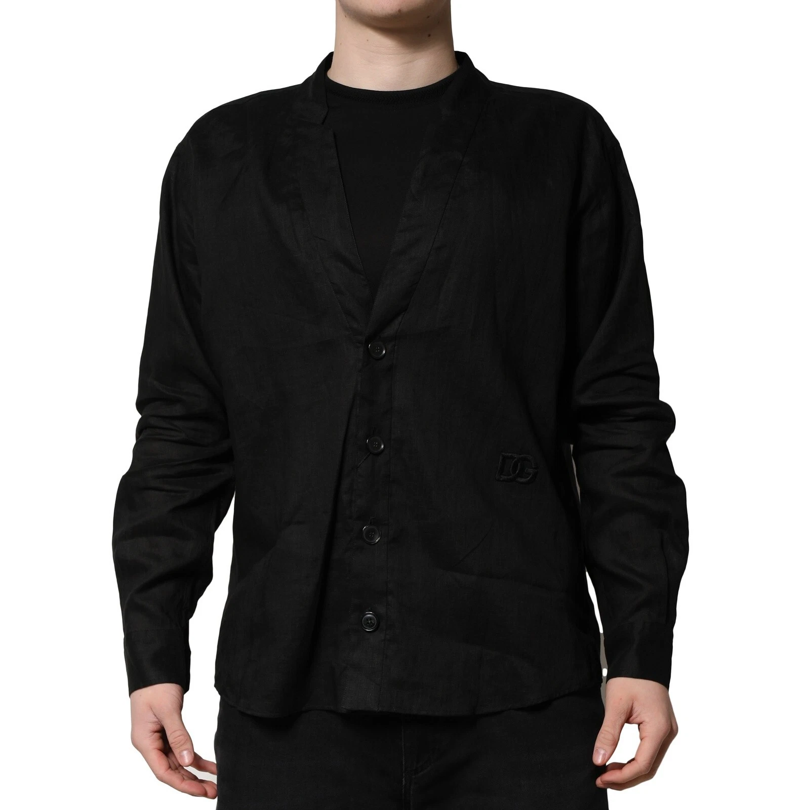 DOLCE & GABBANA Shirt Black Linen Long Sleeves Men Casual 38/US15/XS RRP 1500usd